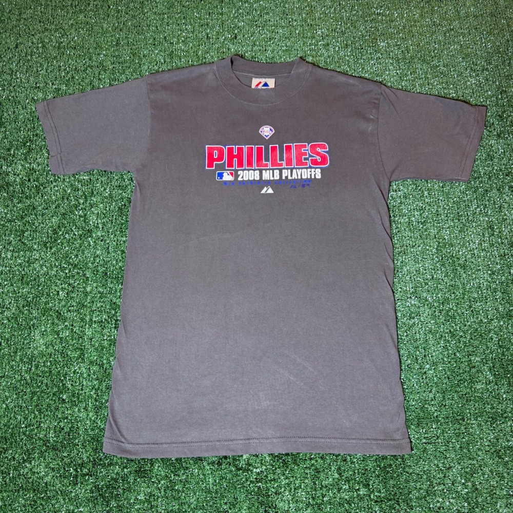 Majestic Philadelphia Phillies 2008 MLB Playoffs T-Shirt Gray Mens Medium 1131